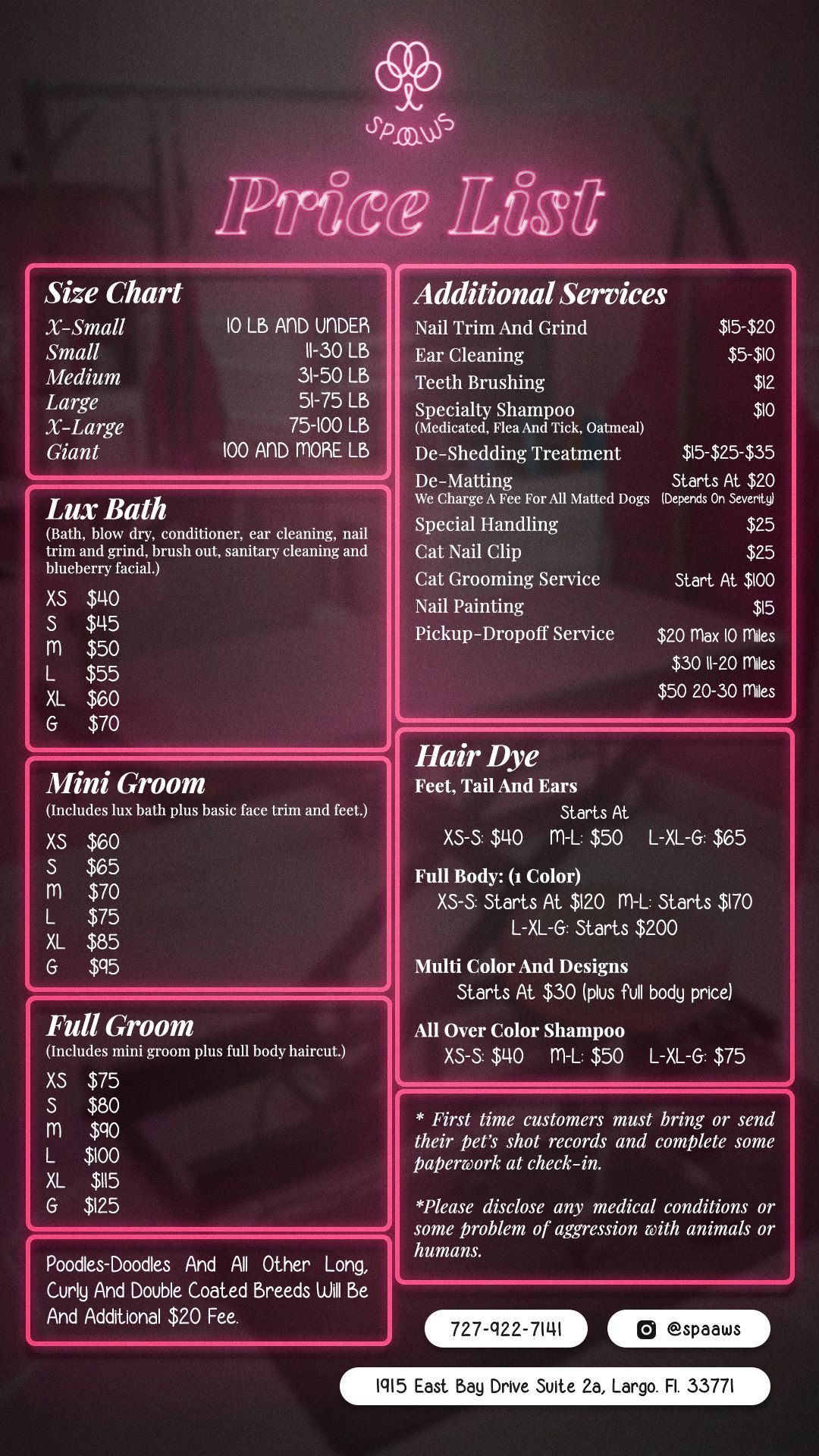 Image showcasing Pricing – Spaaws | LUXURY PET GROOMING & SPA?